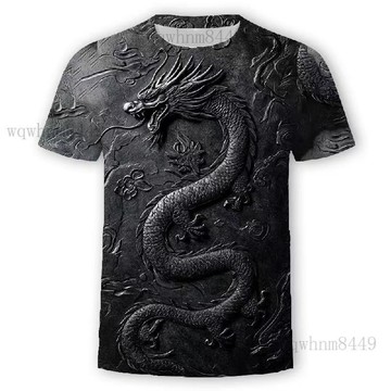 龍紋圖騰3d霸氣印花潮流創意帥氣休閒爆款薄款衣服 個性短t 男生短袖 龍個性潮流休閒寬鬆圓領短袖 印花t恤 3dt恤