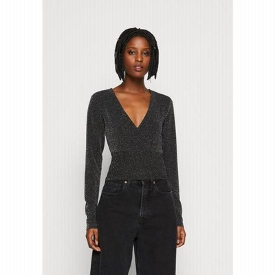 レディース トップス PCLINA CROPPED V NECK - Long sleeved top - black