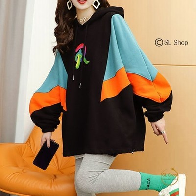 パーカー レディース 秋 配色 薄手 長袖 ゆったり 切り替え フード付き トップス カジュアル 通販 Lineポイント最大get Lineショッピング