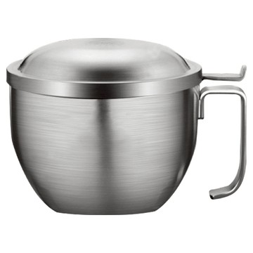 新錸家居 不鏽鋼雙層隔熱泡麵碗附蓋子 1.3L 防燙手大容量湯碗  1個  銀色