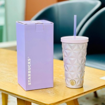 星巴克杯子2026新年禮物幻夢物語系列立體稜格紋夢幻紫不鏽鋼車載咖啡辦公吸管杯子保冷杯露營杯學生杯