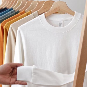 250G純棉重磅T恤男長袖阿美咔嘰美式復古純色圓領體恤打底衫秋季