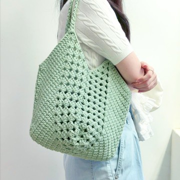 湖水綠大鉤織包包 / 棉 台灣手工鉤織肩背包編織包手提包手提袋