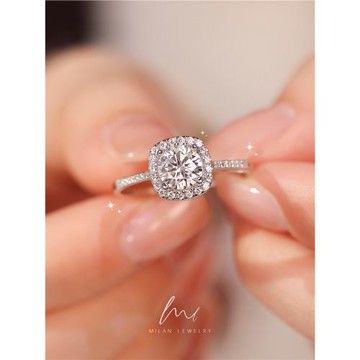 (免運)秘藍小方糖戒指莫桑石鉆戒女50分1克拉純銀方形求婚結婚閉口戒指