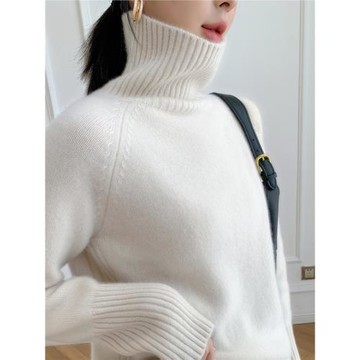 三股！高領山羊絨衫加厚內搭打底衫落肩針織衫羊毛衫寬松慵懶毛衣