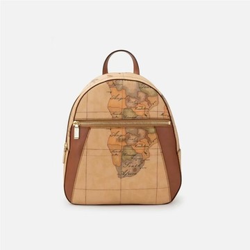 Alviero Martini 義大利地圖包 皮革拉鍊後背包-地圖黃
