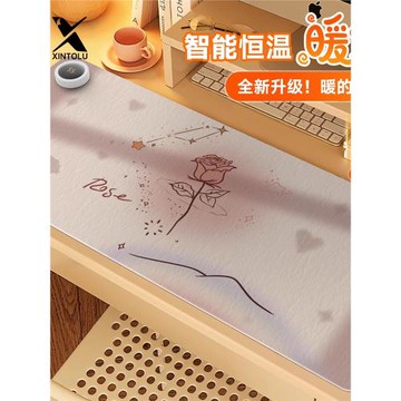 玫瑰ins加熱鼠標墊辦公室電腦暖桌墊恒溫定時桌面鼠標暖手寶學生學習寫字防凍手發熱保暖防水皮革墊多檔調節