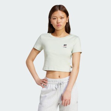 【adidas 愛迪達】 貓咪 短版短袖上衣 T恤 女 JV8513