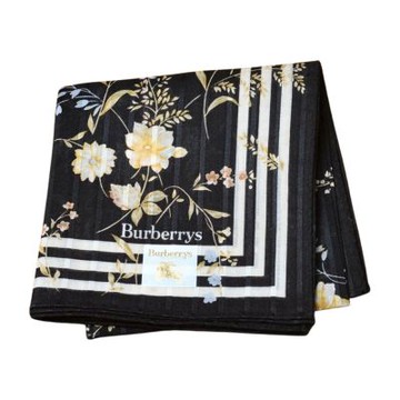 BURBERRY 黑底黃金碎花白邊字母LOGO帕領巾(51CM)