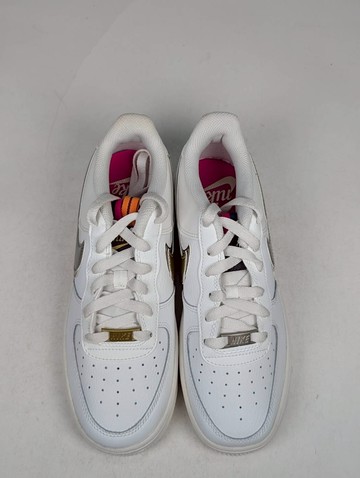 微瑕疵-左右腳中底鞋底泛黃右腳外側破洞 DH9595-001 6.5Y Nike Air Force 1 1s Double Up On The Pull Tabs Swooshes 雙層勾勾 米白 金 女款