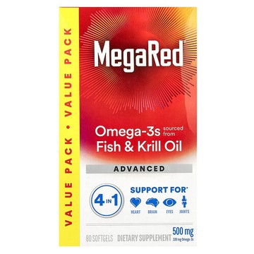 Schiff, MegaRed，Omega-3 魚油和磷蝦油，高階，4 合 1，香草味，500 毫克，80 粒軟膠囊