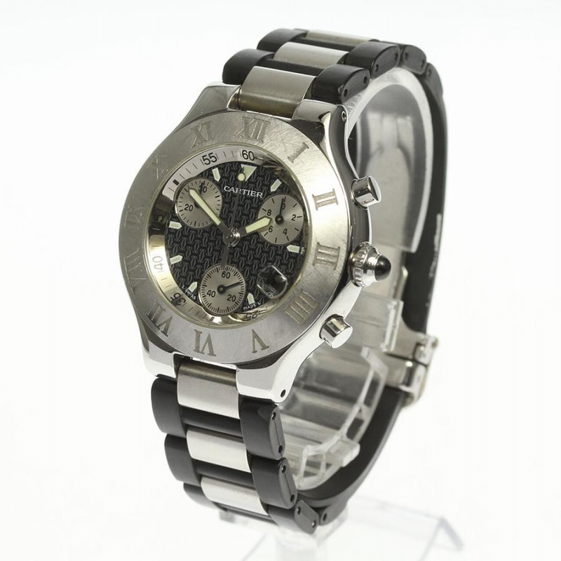 カルティエ クロノスカフ デイト 腕時計 SS ラバークォーツ