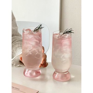 粉色觀山杯家用高顏值創意玻璃水果茶杯女生可愛果汁微醺雞尾酒杯
