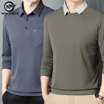 NEW FORCE 商務潮男純色翻領長袖POLO衫