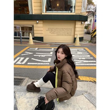 alex stevens撞色短款肯豆風羽絨服女冬季90白鴨絨加厚保暖面包服