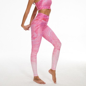 SILVERWIND漸變粉色印花緊身高彈健身瑜伽褲高腰提臀顯瘦運動長褲