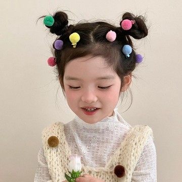 Mimo⭐中國風兒童糖果色毛球髮夾女孩可愛寶寶小號色系髮夾髮飾