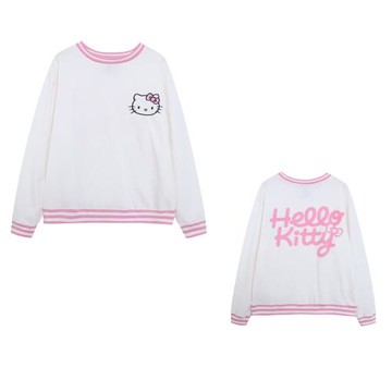 外貿刺繡可愛甜美減齡卡通字母印花寬松顯瘦加絨圓領長袖套頭衛衣