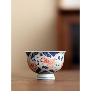 陶瓷主人杯單杯景德鎮青花釉下彩中式復古高檔個人專用茶杯品茗杯