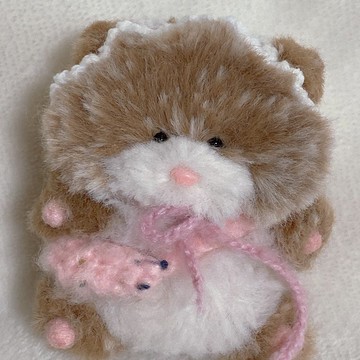 迷你可愛胖胖倉鼠巧克力棕玩偶鑰匙圈（+ 春日印花領巾、粉色小包）