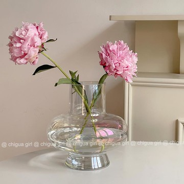 簡約現代輕奢燈籠花瓶玻璃高級感透明水培插花客廳裝飾擺件