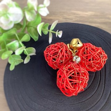 捲捲 水引球 馬尾釦 紅色 金色 附鈴鐺 尺寸偏大