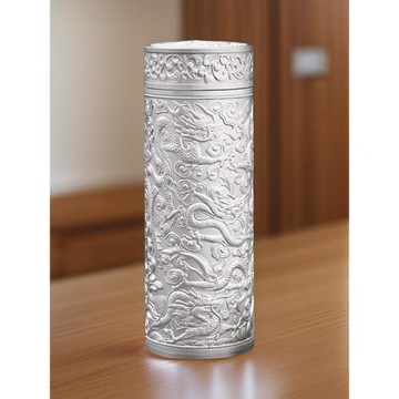 浮雕九龍銀杯子S999純銀高檔百福保溫杯足銀內膽銀茶杯男士女刻字