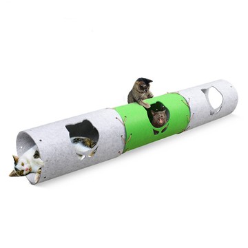 OUTSY 可無限拼接加厚毛氈遊戲貓隧道/地墊組 舒適透氣耐抓耐咬 貓形洞口天窗  灰色 + 綠色  1組