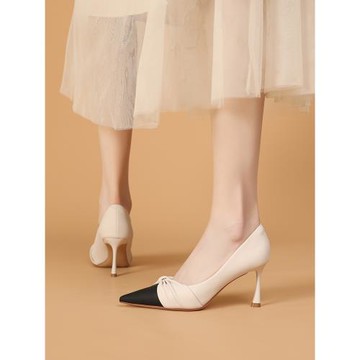 小香風單鞋女設計感小眾氣質名媛2025新款拼色尖頭細跟法式高跟鞋