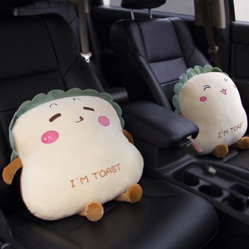 汽車靠枕抱枕可愛吐司面包車用靠背墊沙發抱枕辦公室護腰靠墊枕頭