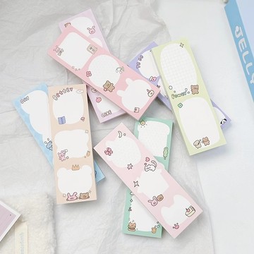 ❤NANI❤【分裝】小兔小熊 長條便簽 可愛便簽本學習筆記計畫紙便簽紙-花墨jelly