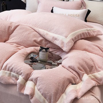 床包組 三件組 四件組 枕頭套 床罩 床包 床單 輕奢高端冬季加厚鵰花牛奶絨四件套珊瑚絨雙麵法蘭絨床單被套加絨