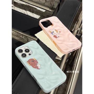 ins風情侶韓國小狗新款16手機殼15適用iPhone11/12/13/14Promax蘋果7凹凸紋iPhone17air網紅保護殼奶油風可愛