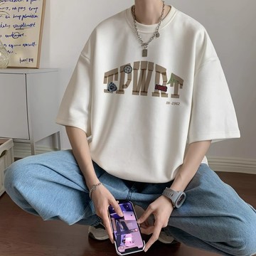 【隔日到貨 特惠】高磅麂皮絨短袖上衣男女夏季短袖t恤男潮牌T恤加大碼寬鬆上衣復古風oversize t恤美式上衣男生衣服