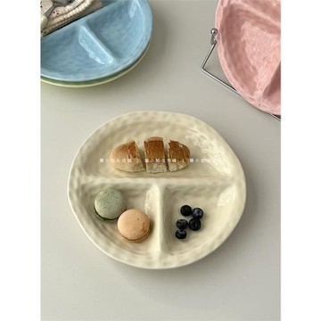 糖小姐 韓國風陶瓷分餐盤一人食三格減脂餐盤奶油風分格早餐盤子