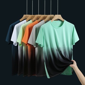 【臺北出貨 L-8XL大碼】夏季新款 冰絲T恤 大碼寬松 漸變印花 迷彩速干透氣T恤 圓領短袖 休閒百搭 高品質