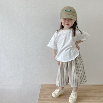 mori🎀mori女童套裝條紋闊腿褲夏季薄款新款女寶寶日係純棉寬鬆上衣T恤