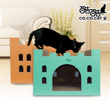 【Co.Co.Cat 酷酷貓】豪華大城堡-100%台灣製紙箱貓抓板(繽紛白/活力橘/湖水綠/水手藍-隨機不挑色)