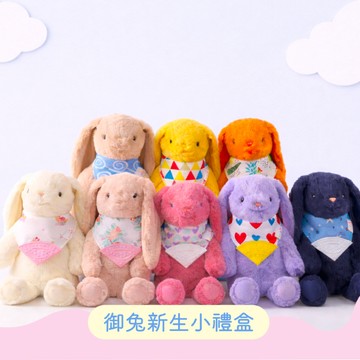 🎁客製刺繡【Qbibiya新生兒禮物】輕系列-御兔新生小禮盒-來瑞特兔安撫娃娃&吸水啃咬圍兜(馬年/新生禮/新生賀禮/嬰兒禮/滿月禮/彌月禮/生日禮)