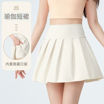 TUOLANG™ 口袋假兩件百褶瑜伽裙 防走光羽毛球網球裙 高腰顯瘦運動打底短裙