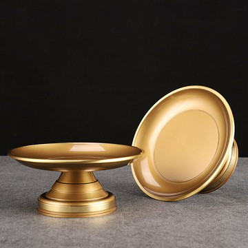 純銅供佛果盤佛前供水果碟供盤粉金素面銅供佛盤擺件