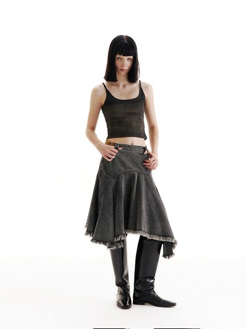 Label Dislocation Denim Skirt 錯位水洗牛仔裙