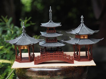 超值套裝 4 件，模型涼亭，中式駕駛室模型，家居和花園裝飾。組裝卡通模型