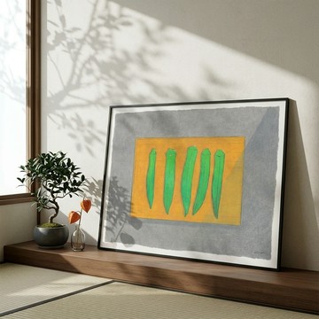 LIGHTO 掛畫｜JinJin | 午後的秋葵 - 原木色鋁框-50 x 70 cm