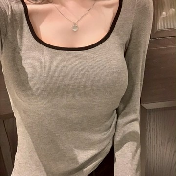 🆕新品上架💖【梨花瑪雅】🔥小眾高級附胸墊小香風撞色保暖方領上衣(4色)