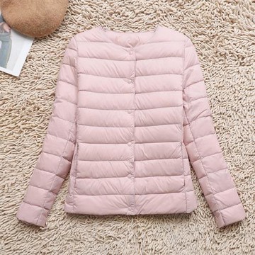 2024新款反季輕薄圓領羽絨服女保暖內膽短款大碼外套秋冬女裝無領