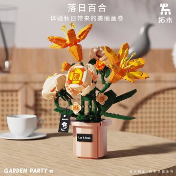 拓木T6003-06蘭花積木盆栽玫瑰花束多肉擺件拼裝兒童玩具女孩禮物