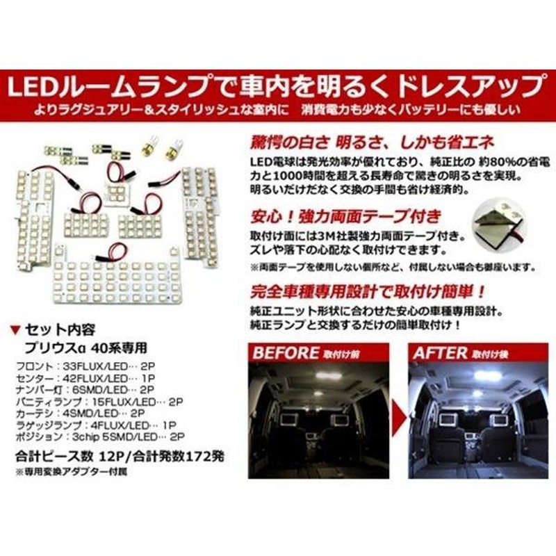 工具付！40系プリウスα専用設計 FLUX/LEDルームランプ 172発12P ...