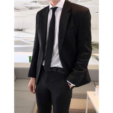 韓版修身西服套裝男士外套黑色痞帥學生職業正裝高級感小西裝班服