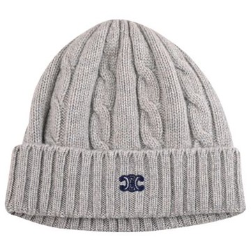 CELINE TRIOMPHE 經典LOGO喀什米爾羊毛保暖針織毛帽(淺灰)